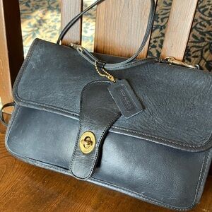 Vintage COACH Double Turnlock Twin Clutch Pre Creed 9380 Navy Blue RARE